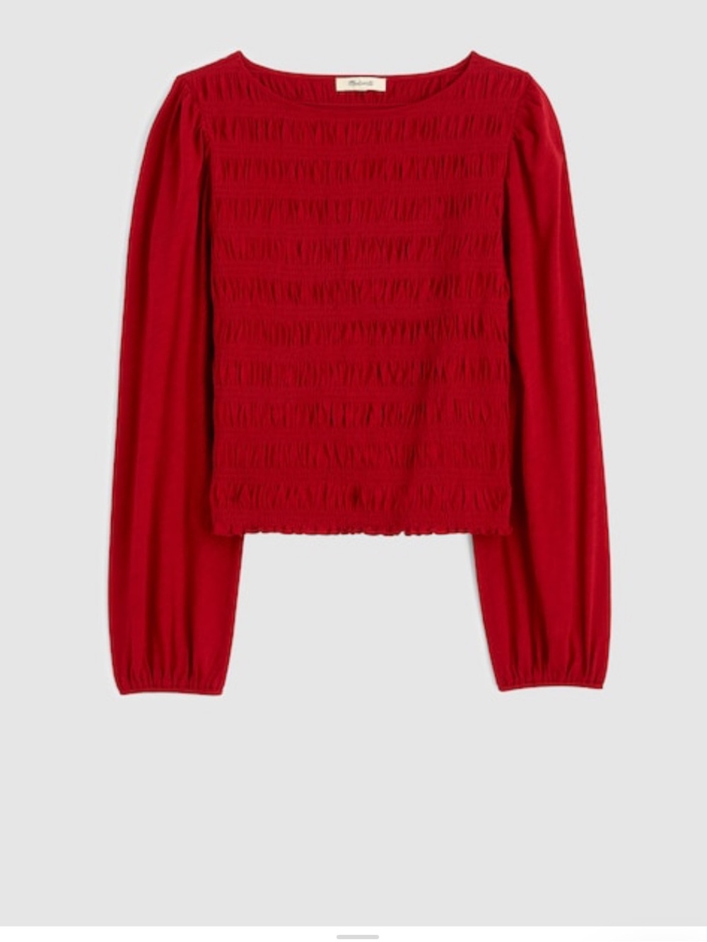Madewell Red Smocked Long-Sleeve Top